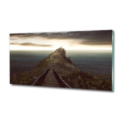 Cuadro decorativo de vidrio para salón horizontal Camino sobre la roca