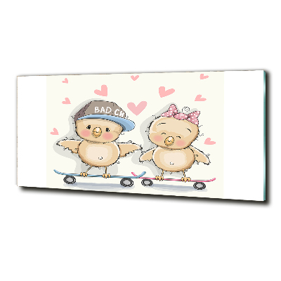 Impresión en cristal con acabado brillante horizontal Pájaros en una patineta