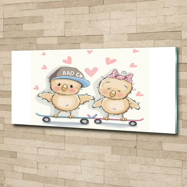 Impresión en cristal con acabado brillante horizontal Pájaros en una patineta