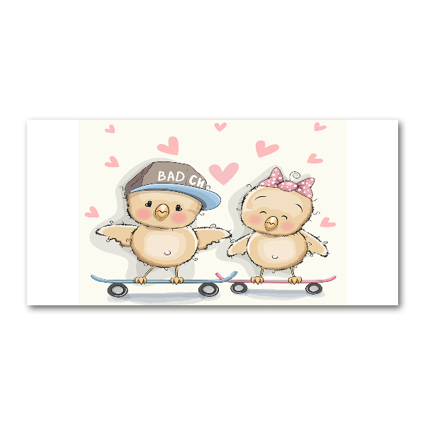 Impresión en cristal con acabado brillante horizontal Pájaros en una patineta