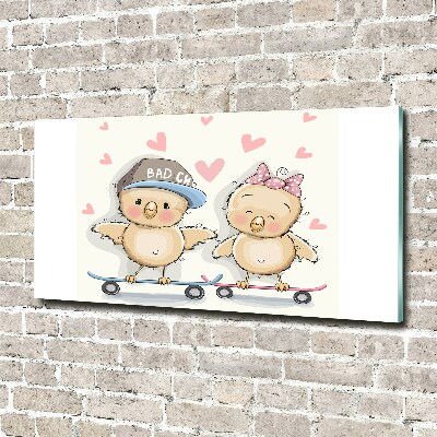 Impresión en cristal con acabado brillante horizontal Pájaros en una patineta