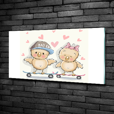 Impresión en cristal con acabado brillante horizontal Pájaros en una patineta