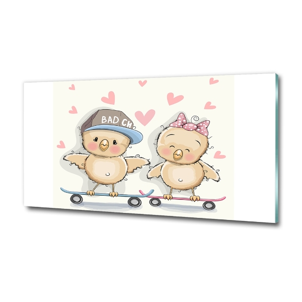 Impresión en cristal con acabado brillante horizontal Pájaros en una patineta