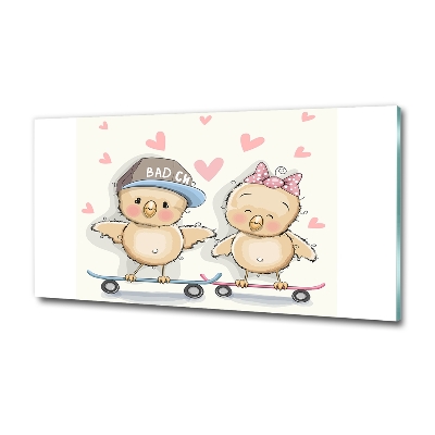 Impresión en cristal con acabado brillante horizontal Pájaros en una patineta