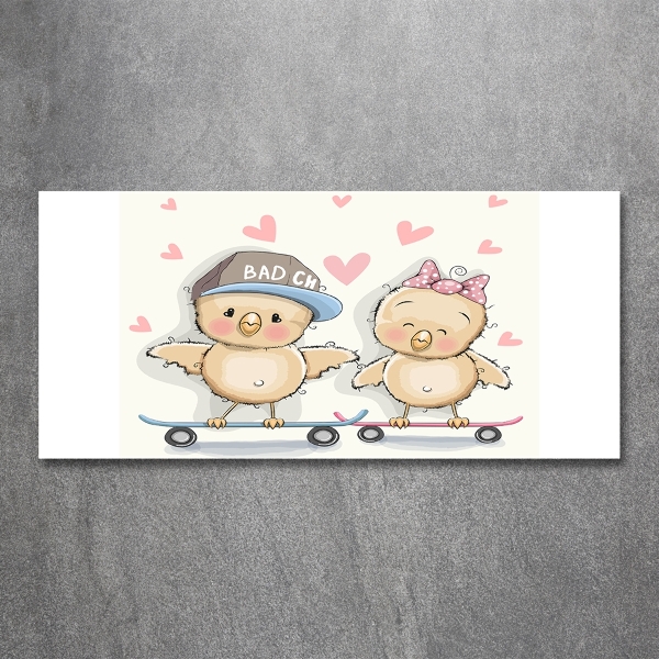 Impresión en cristal con acabado brillante horizontal Pájaros en una patineta