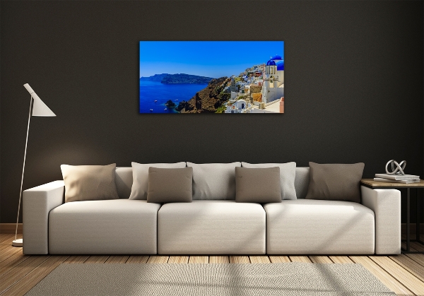 Cuadro decorativo de vidrio para salón horizontal Santorini, Grecia