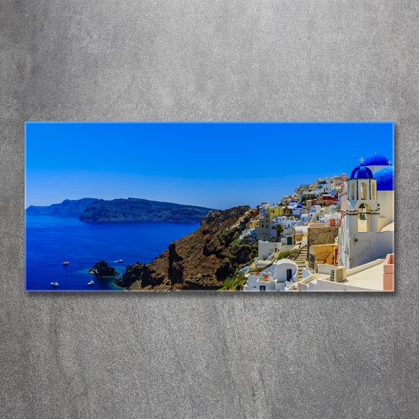 Cuadro decorativo de vidrio para salón horizontal Santorini, Grecia