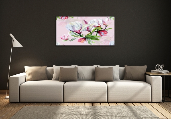 Foto en cristal de alta calidad con impresión uv horizontal flores de magnolia