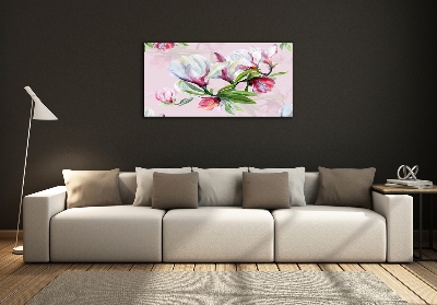 Foto en cristal de alta calidad con impresión uv horizontal flores de magnolia