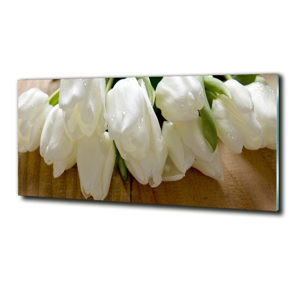 Cuadro de cristal templado moderno horizontal tulipanes blancos