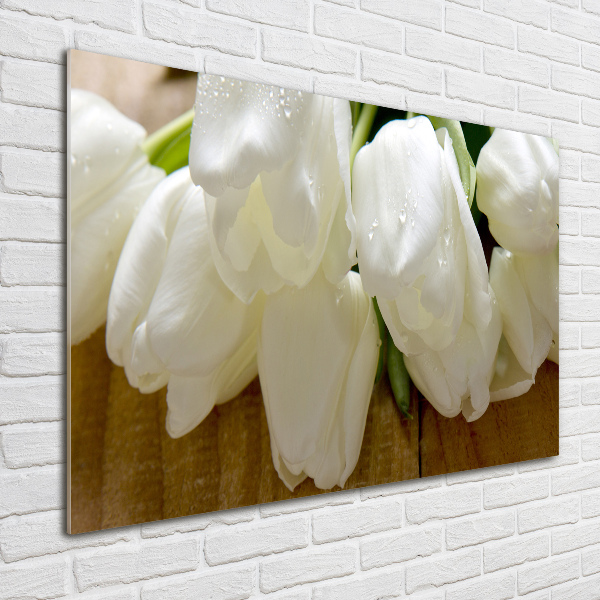 Cuadro de cristal templado moderno horizontal tulipanes blancos