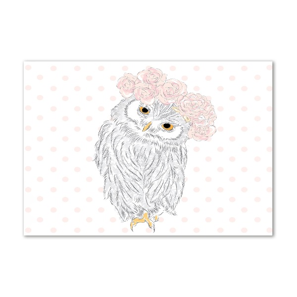 Cuadro decorativo de vidrio para salón horizontal Búho en una corona