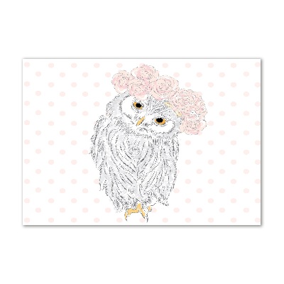 Cuadro decorativo de vidrio para salón horizontal Búho en una corona