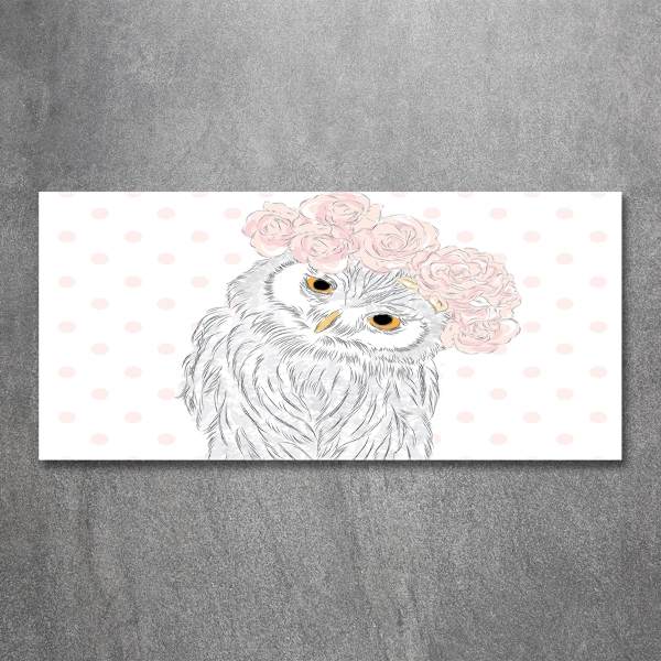 Cuadro decorativo de vidrio para salón horizontal Búho en una corona