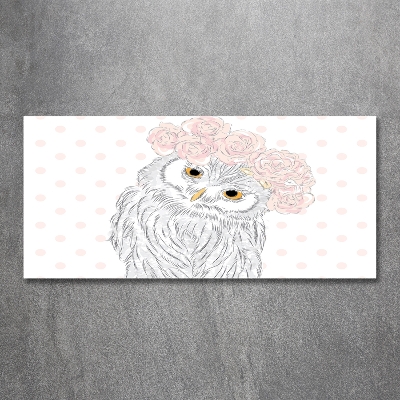 Cuadro decorativo de vidrio para salón horizontal Búho en una corona