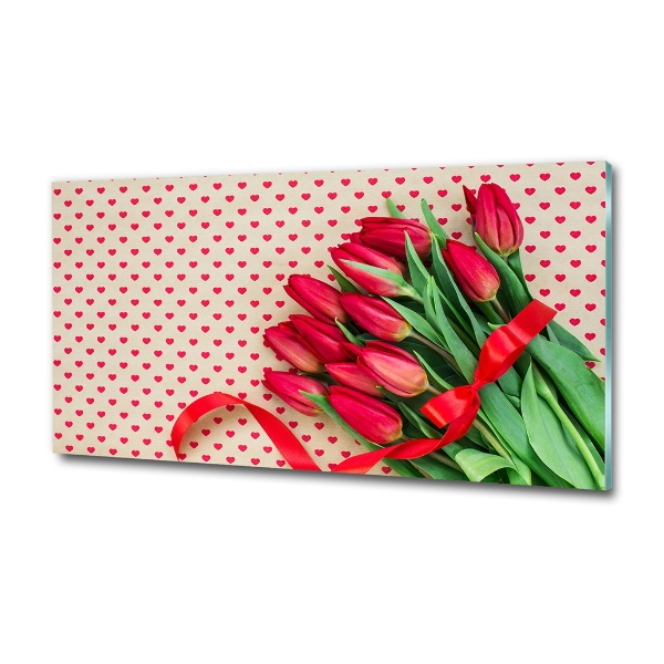 Foto en cristal de alta calidad con impresión uv horizontal tulipanes en forma de corazón