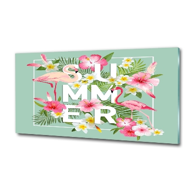 Impresión en cristal con acabado brillante horizontal Vacaciones y flamencos