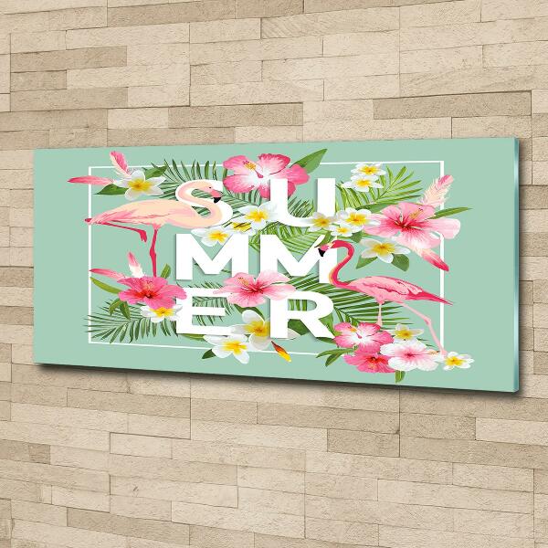 Impresión en cristal con acabado brillante horizontal Vacaciones y flamencos