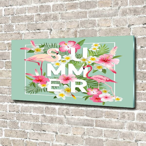 Impresión en cristal con acabado brillante horizontal Vacaciones y flamencos