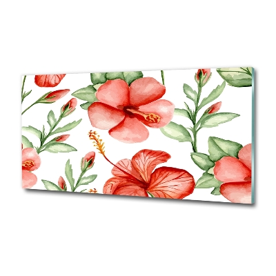 Cuadro decorativo de vidrio para salón horizontal flores tropicales