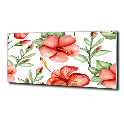 Cuadro decorativo de vidrio para salón horizontal flores tropicales