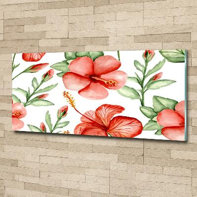 Cuadro decorativo de vidrio para salón horizontal flores tropicales