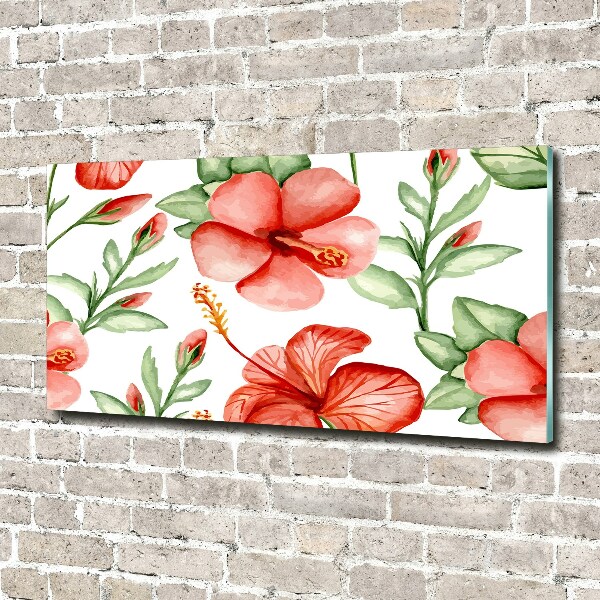 Cuadro decorativo de vidrio para salón horizontal flores tropicales
