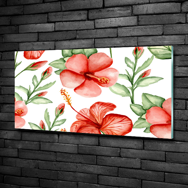 Cuadro decorativo de vidrio para salón horizontal flores tropicales
