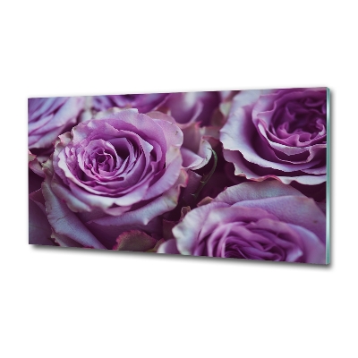 Cuadro de cristal templado moderno horizontal Rosas moradas
