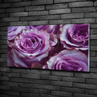 Cuadro de cristal templado moderno horizontal Rosas moradas