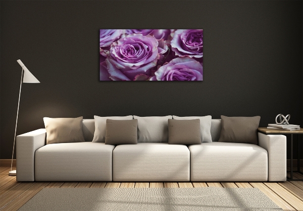 Cuadro de cristal templado moderno horizontal Rosas moradas