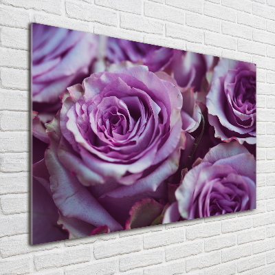 Cuadro de cristal templado moderno horizontal Rosas moradas