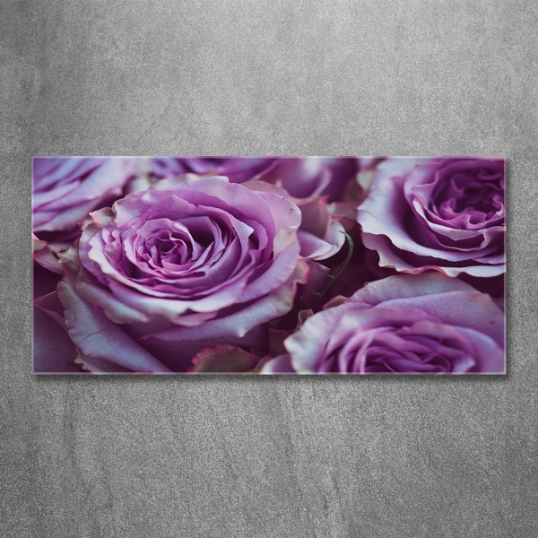Cuadro de cristal templado moderno horizontal Rosas moradas