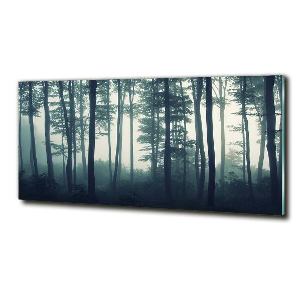 Cuadro decorativo de vidrio para salón horizontal Bosque en la niebla