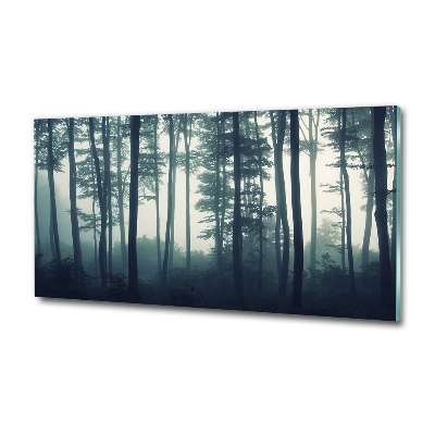 Cuadro decorativo de vidrio para salón horizontal Bosque en la niebla