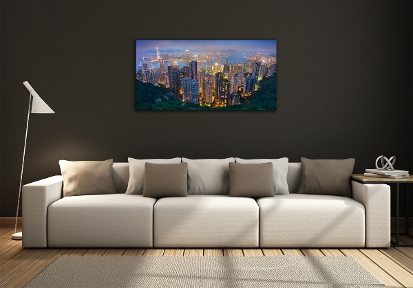 Impresión en cristal con acabado brillante horizontal Hong Kong de noche