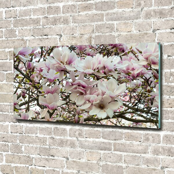 Foto en cristal de alta calidad con impresión uv horizontal flores de magnolia