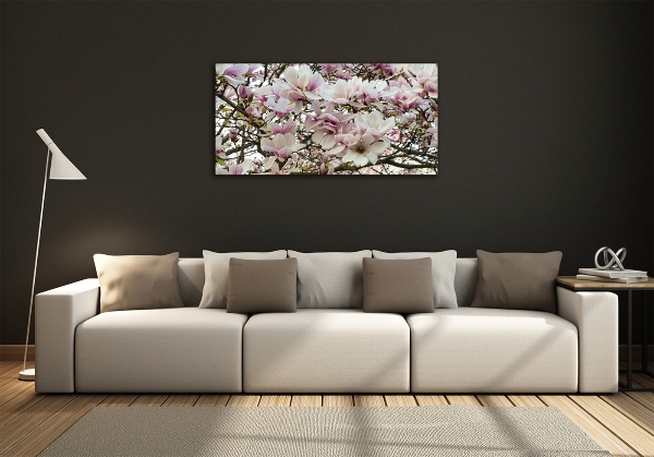 Foto en cristal de alta calidad con impresión uv horizontal flores de magnolia