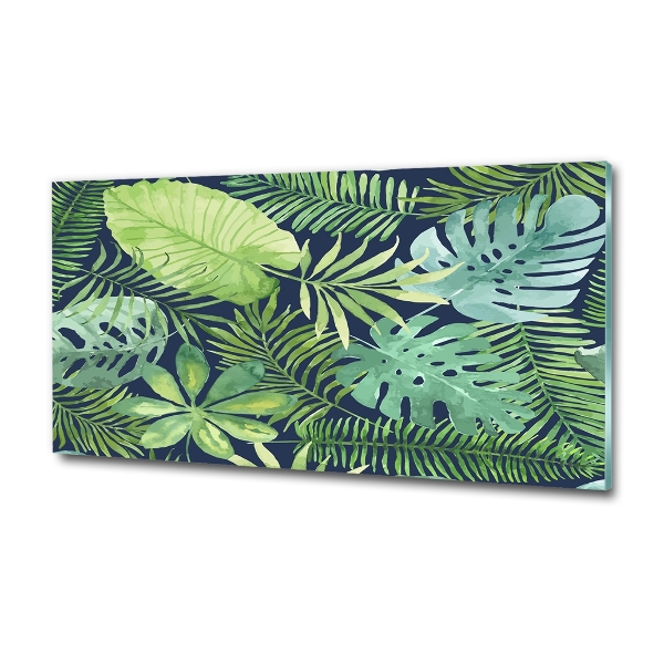 Cuadro decorativo de vidrio para salón horizontal hojas tropicales