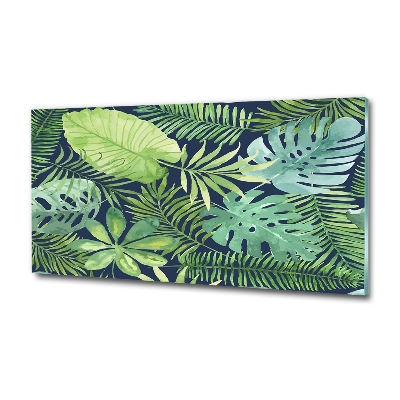Cuadro decorativo de vidrio para salón horizontal hojas tropicales
