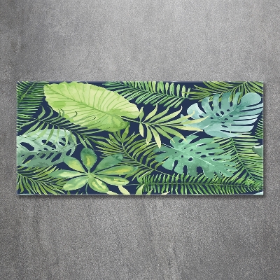 Cuadro decorativo de vidrio para salón horizontal hojas tropicales