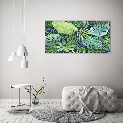 Cuadro decorativo de vidrio para salón horizontal hojas tropicales
