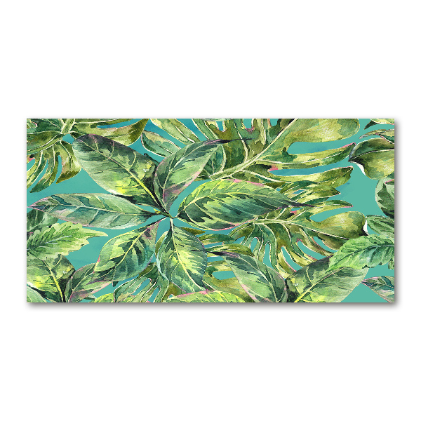 Cuadro decorativo de vidrio para salón horizontal hojas tropicales