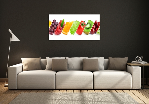 Cuadro decorativo de vidrio para salón horizontal Frutas y verduras