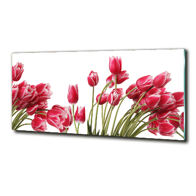 Cuadro decorativo de vidrio para salón horizontal tulipanes rojos