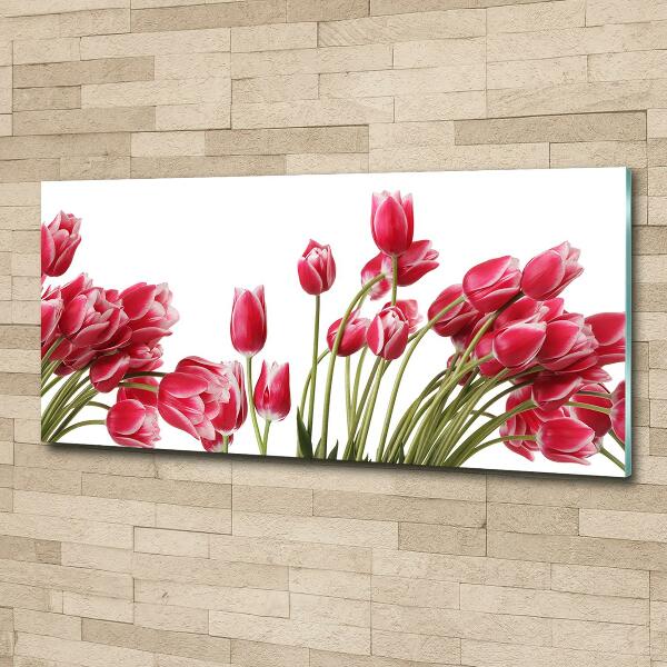 Cuadro decorativo de vidrio para salón horizontal tulipanes rojos
