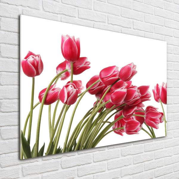 Cuadro decorativo de vidrio para salón horizontal tulipanes rojos