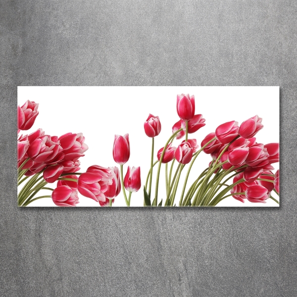 Cuadro decorativo de vidrio para salón horizontal tulipanes rojos