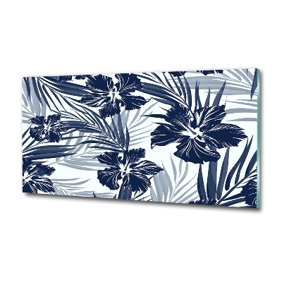Cuadro decorativo de vidrio para salón horizontal flores tropicales