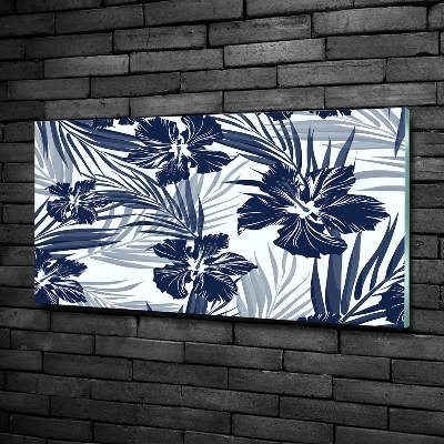Cuadro decorativo de vidrio para salón horizontal flores tropicales